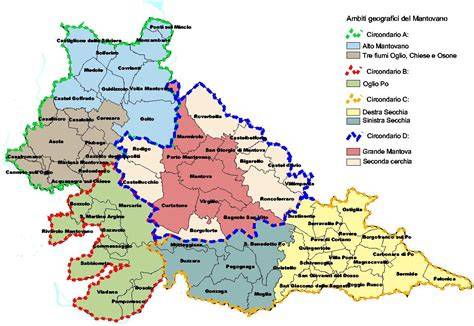 Mappa della provincia di Mantova con evidenziate le aree di intervento