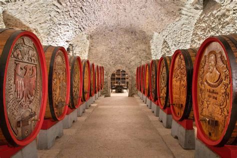 Interno della Cantina dell'Istituto Agrario di San Michele all'Adige con le botti di invecchiamento