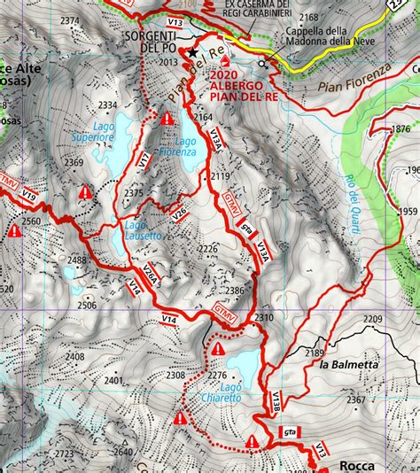 Mappa del percorso escursionistico al Monte Gorzano, con evidenziati i punti chiave come il Sacro Cuore e il Borgo di Preta