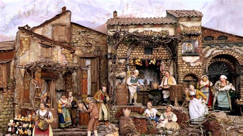 presepe napoletano con scene di vita quotidiana
