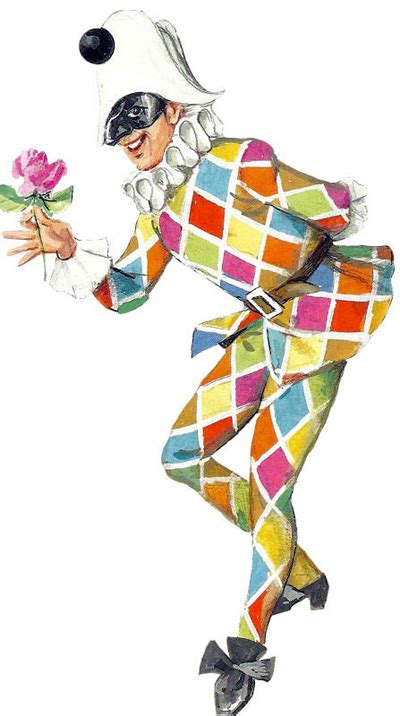 illustrazione della maschera di Arlecchino con il suo costume iconico