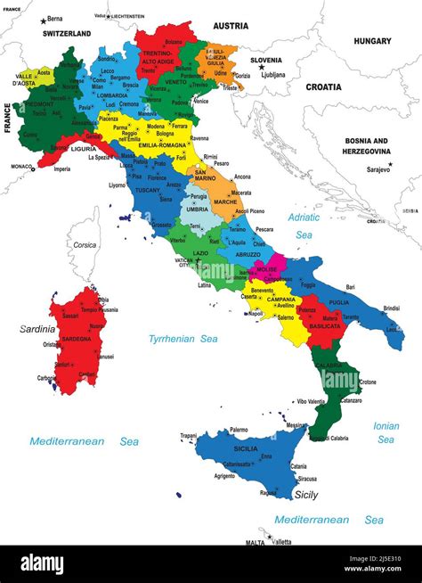 Mappa dell'Italia con evidenziate le diverse tipologie di denominazioni stradali regionali