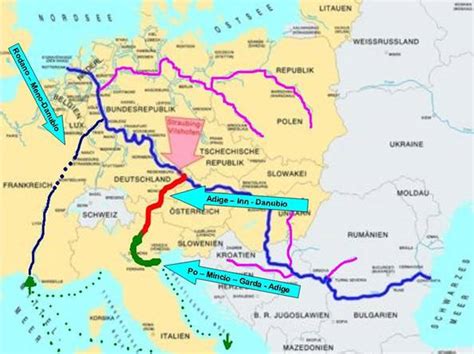 Mappa dei principali bacini fluviali e canali navigabili della Germania