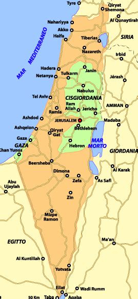 Cartina geografica della Palestina con episodi del Vangelo