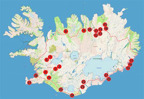 Mappa dell'Islanda con il percorso del tour evidenziato