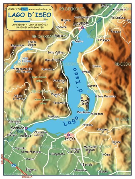 Mappa del Lago d'Iseo con evidenziata l'Isola di San Paolo