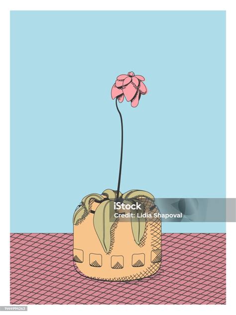 Illustrazione di un fiore appassito che rinasce con una goccia d'acqua