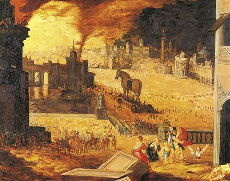 Illustrazione di Enea che fugge da Troia e approda sulle coste del Lazio