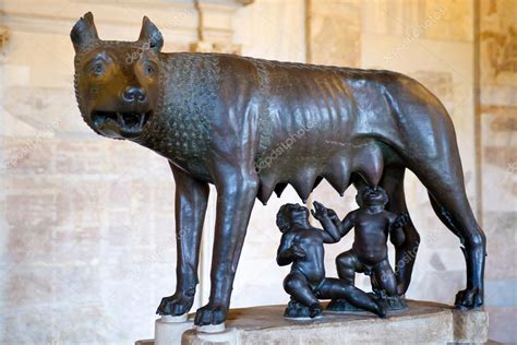 Famosa scultura della Lupa Capitolina che allatta Romolo e Remo
