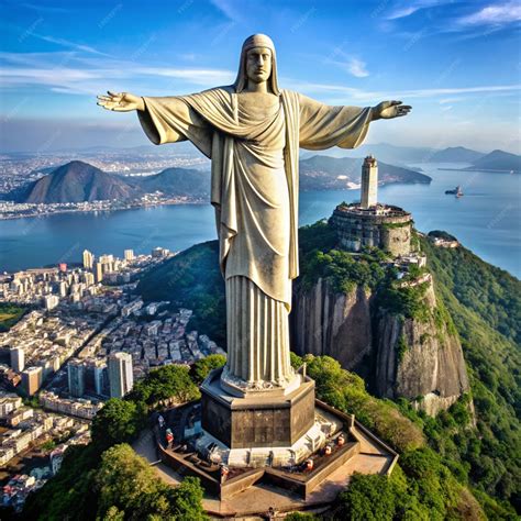 Veduta panoramica del Cristo Redentore sul monte Corcovado con la città di Rio de Janeiro sullo sfondo