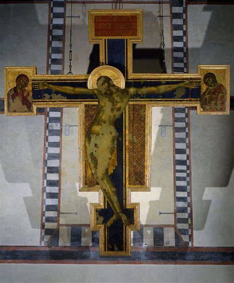 Immagine del monaco Serafino sulla croce, osservando la scena nella chiesa