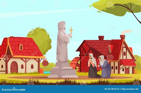 Illustrazione di tre monache che pregano davanti a un crocifisso