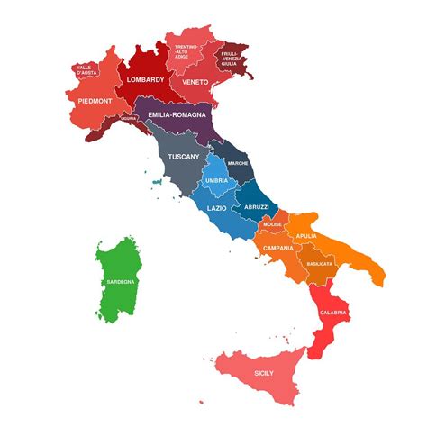 Mappa dell'Italia con evidenziate le regioni menzionate nell'elenco delle istituzioni.