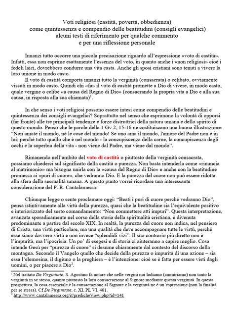 Schema dei tre voti religiosi (povertà, castità, obbedienza) e loro significato