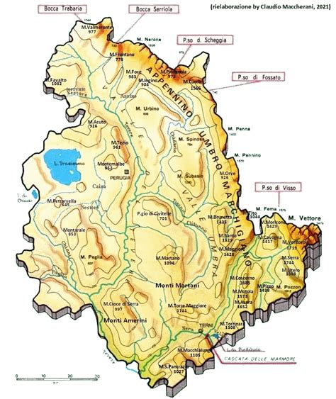 Mappa dell'Umbria con indicate le città principali coinvolte nell'accoglienza del Giubileo
