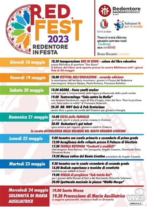 Locandina del RedFest a Bari con immagini simboliche di legalità ed educazione