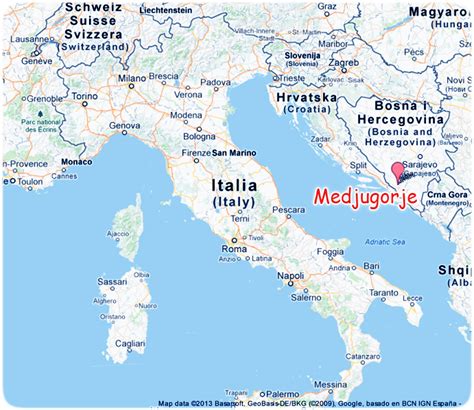 mappa della regione di Medjugorje con evidenziati i luoghi di interesse spirituale come Podbrdo e Krizevac