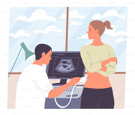 illustrazione di una donna incinta sottoposta a visita medica o ecografia