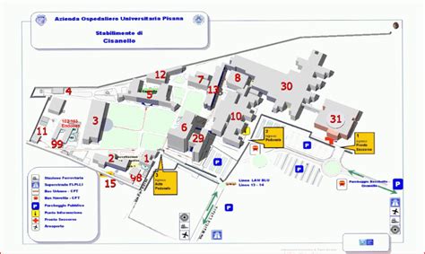 mappa schematica dell'Ospedale Santa Chiara, indicando l'Edificio 1