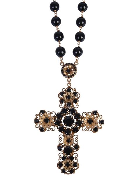Collana rosario Dolce & Gabbana con perle di onice nera e dettagli metallici