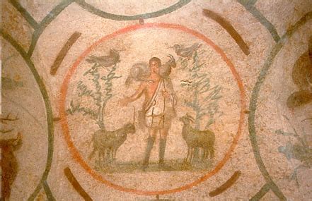 Affresco del Buon Pastore nelle Catacombe di Priscilla a Roma