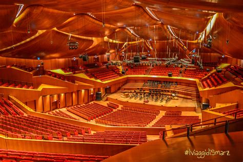 Interno della Sala Santa Cecilia con i gusci in legno e l'orchestra
