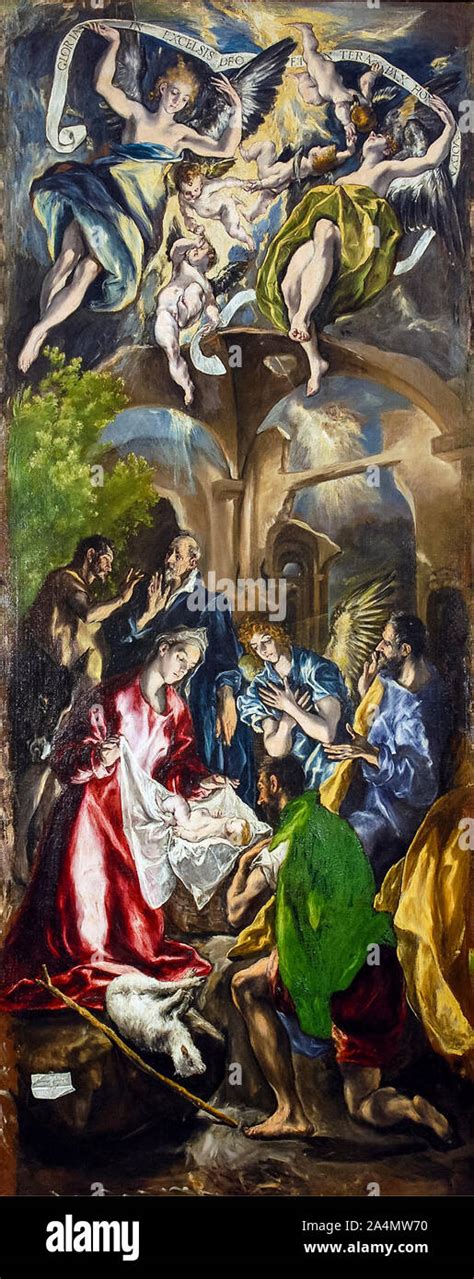 L'Adorazione dei Pastori di El Greco, con figure allungate e colori vibranti
