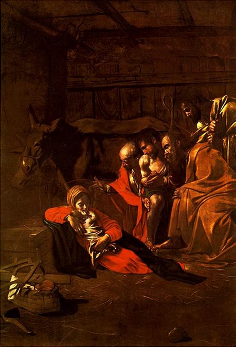 L'Adorazione dei Pastori di Caravaggio, con personaggi umili e forte chiaroscuro