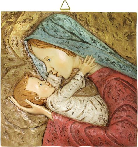 Bassorilievo in resina della Madonna con Bambino, dipinto a mano