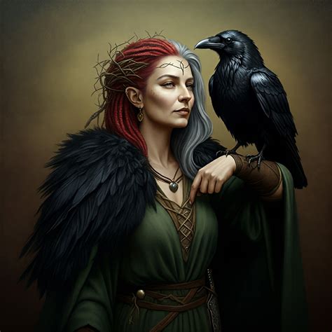 The Morrigan in her warrior aspect, possibly with ravens or crows