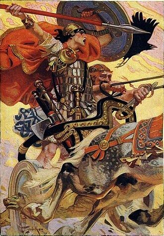 Illustrazione del mito di Cú Chulainn e la Morrigan, con lei in forma di corvo