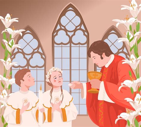 Illustrazione simbolica di una cerimonia cristiana sobria e composta in un ambiente luminoso