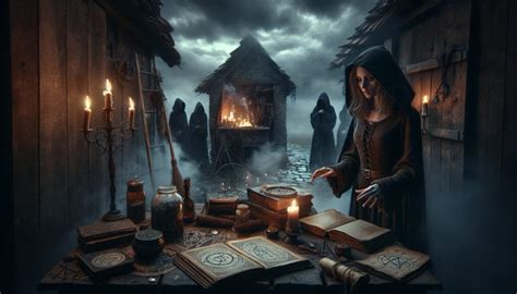 Illustrazione simbolica di un altare di stregoneria, con candele, statue e oggetti rituali