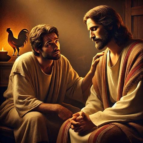 scena del dialogo tra Gesù e Simon Pietro, con Gesù che indica con un gesto e Pietro ad ascoltare
