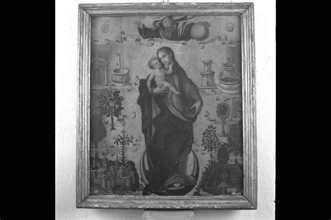 Dipinto dell'Immacolata Concezione con angeli e simboli mariani