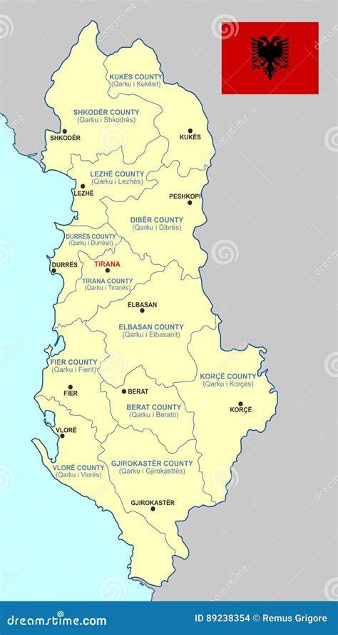 Mappa dell'Albania con le principali città e i luoghi di prigionia menzionati