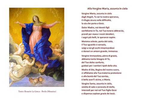 Illustrazione della Vergine Maria assunta in cielo, circondata da angeli e raggi di luce.