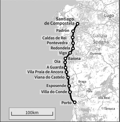 Mappa del Cammino Portoghese della Costa