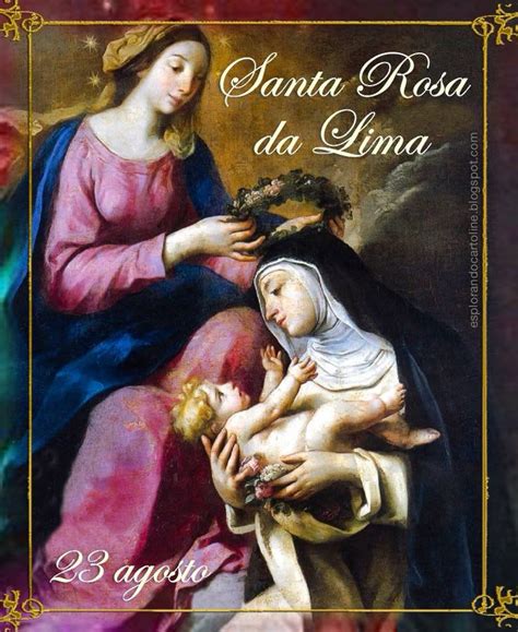 Ritratto di Santa Rosa da Lima con aureola e simboli sacri