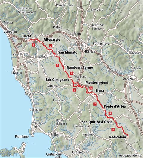 Mappa della Via Francigena con evidenziata la zona della pieve