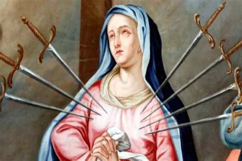 Illustrazione della Madonna dei Sette Dolori con il cuore trafitto dalle sette spade