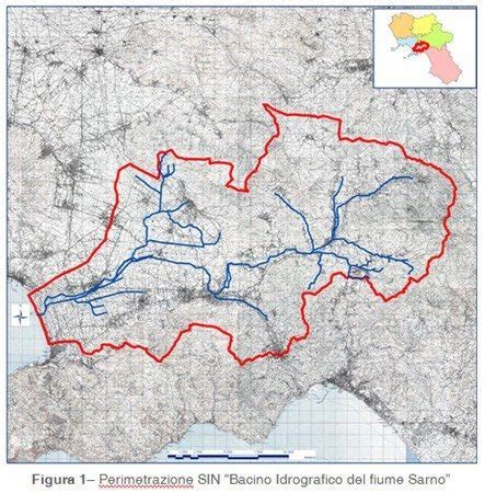 Esempio di mappa storica della regione campana con il corso del fiume Sarno