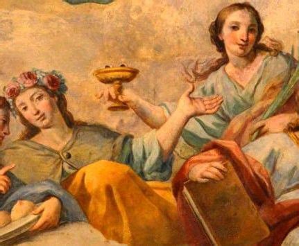Affresco o illustrazione che mostra Santa Lucia e Sant'Agata durante la visione