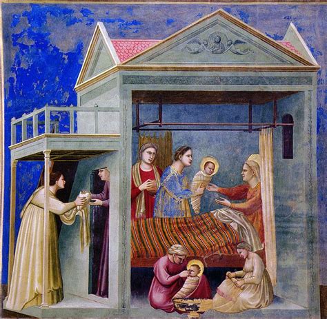 illustrazione medievale o antica raffigurante la nascita di Maria o un tema mariano