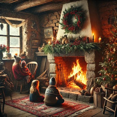 illustrazione di un ceppo di Natale in un camino