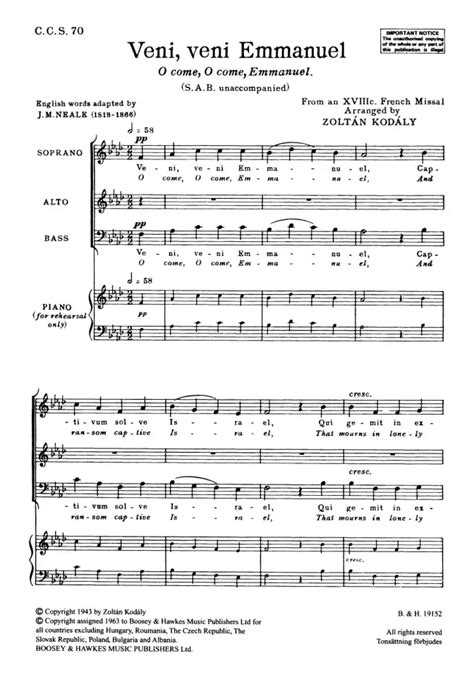 Spartito del canto Veni, Veni, Emmanuel o illustrazione storica delle Antifone O