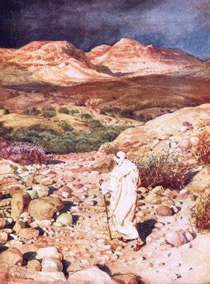 Gesù nel deserto, tentato dal diavolo, con sfondo arido
