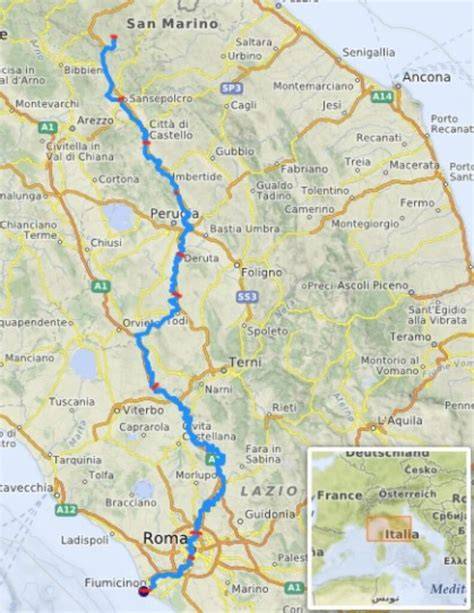 Mappa del percorso del progetto Teverever lungo il fiume Tevere a Roma