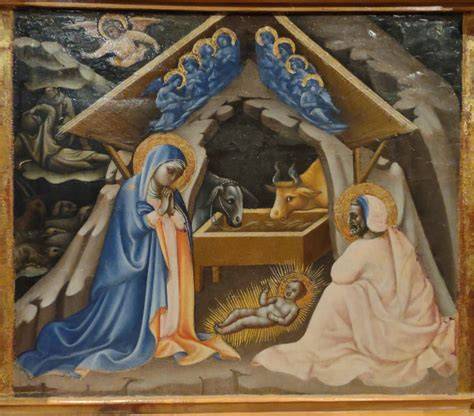 Iconografia della Natività con angeli che portano simboli della Passione