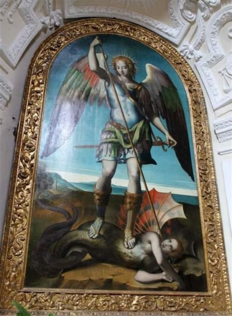 Dettaglio dell'Arcangelo Michele che scaccia il demonio, variante iconografica di Ferri